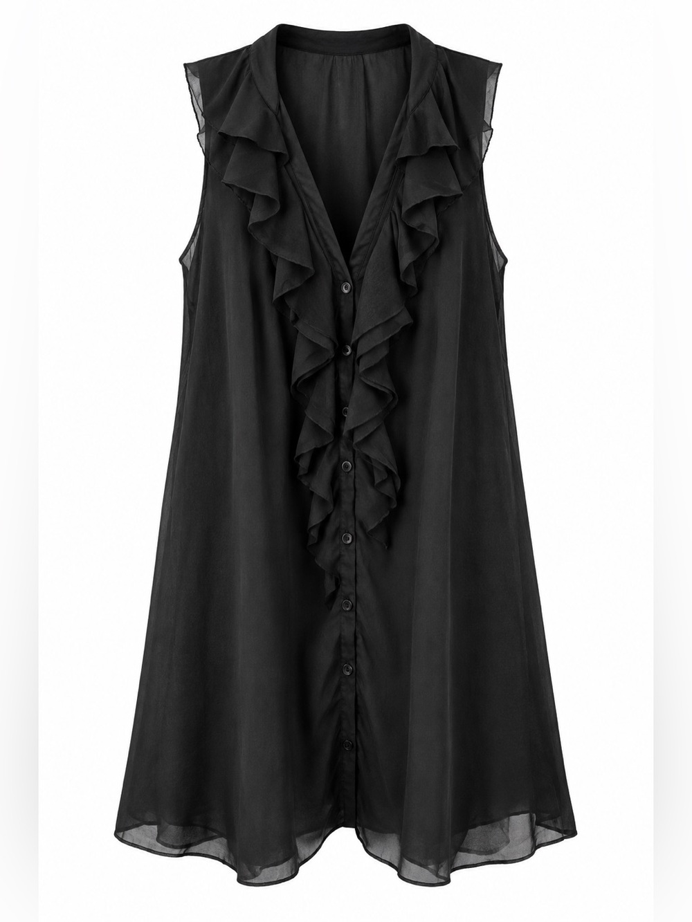 Soft Surroundings XL Black Sleeveless Ruffle Button-Front Blouse Tunic